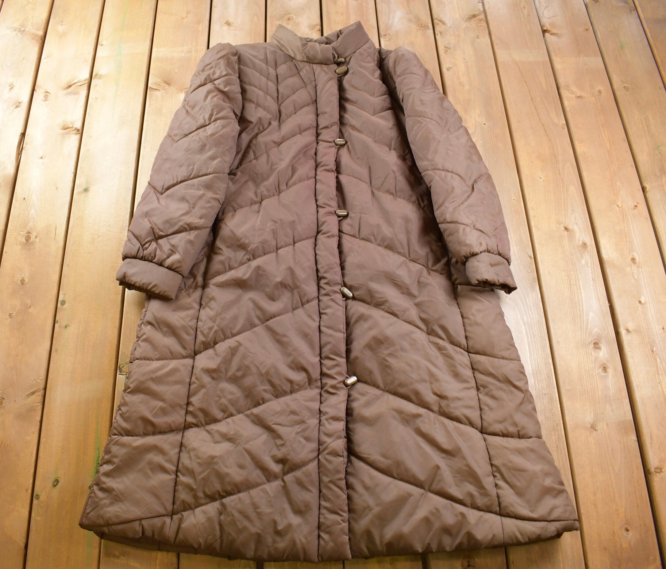 Vintage 1990s Brown Women's Full Length Puffer Jacket