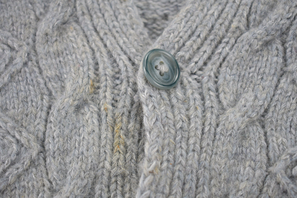 Vintage 1980s 3D Grey Cable Knit Cardigan Sweater