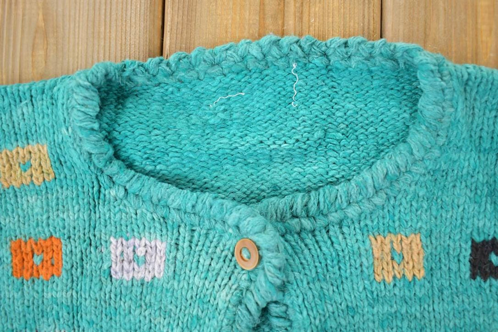 Vintage 1990s Colour Block Button Up Knit Crewneck Sweater / 90s Crewneck / Made In USA / Preppy