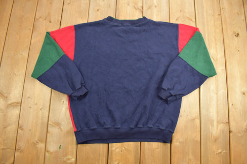Vintage 1990s Knights Of Round Table Embroidered Crewneck Sweatshirt / 90s Crewneck / All Over Pattern / Color Block / Streetwear