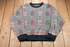 Vintage 1990s Plaid Houndstooth Knitted Sweater