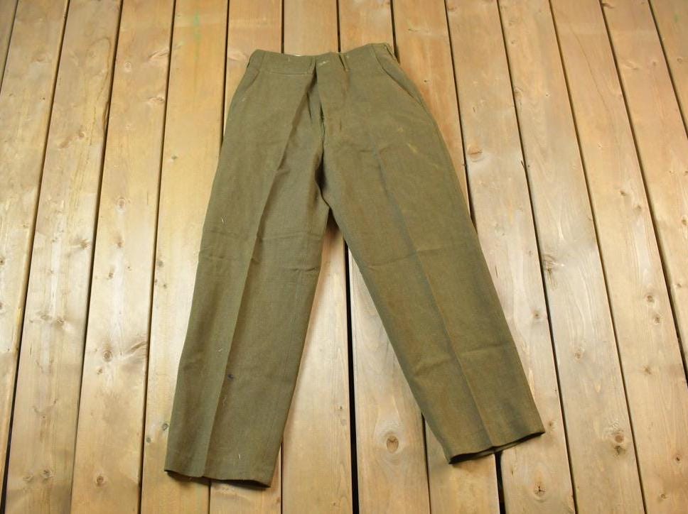 Vintage 1950s Military Pants 30 x 28 Olive Green Wool