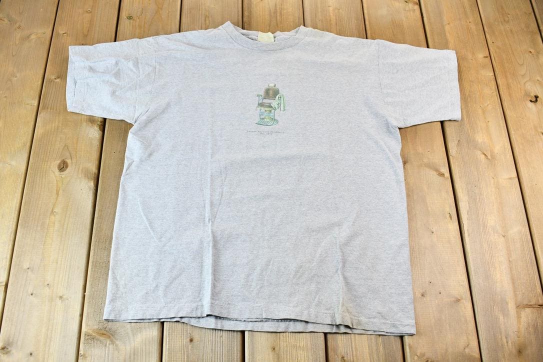Vintage 1990s Banana Republic Clothing Co. Single Stitch Graphic Barber Shop T-Shirt
