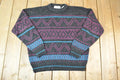 Vintage 1990s Functionals Knit Abstract Pattern Crewneck Sweater Made In USA 90s Crewneck