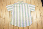 Vintage 1990s Key Elements Striped Pastel Short Sleeved Collard Shirt