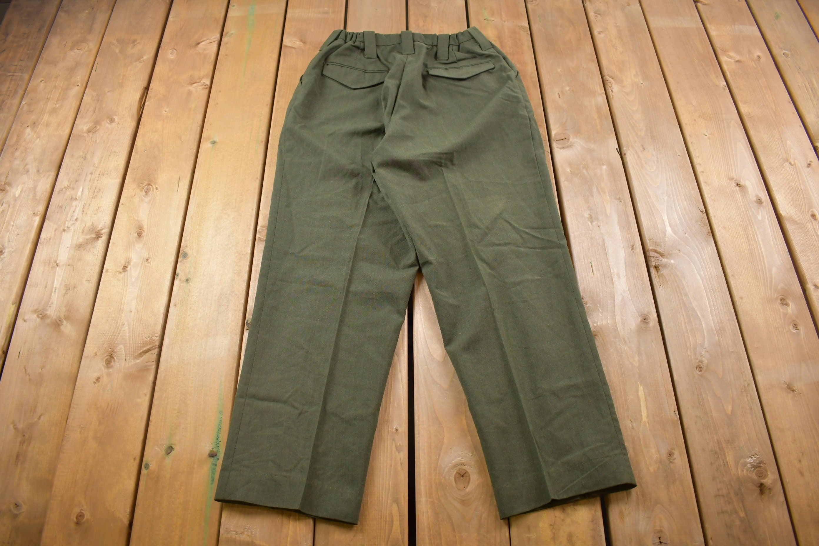 Vintage 1990's Uniform Trousers with Stretch Waist 28-30 x 28 Made in USA  American Vintage  Streetwear Fashion  Vintage Pants