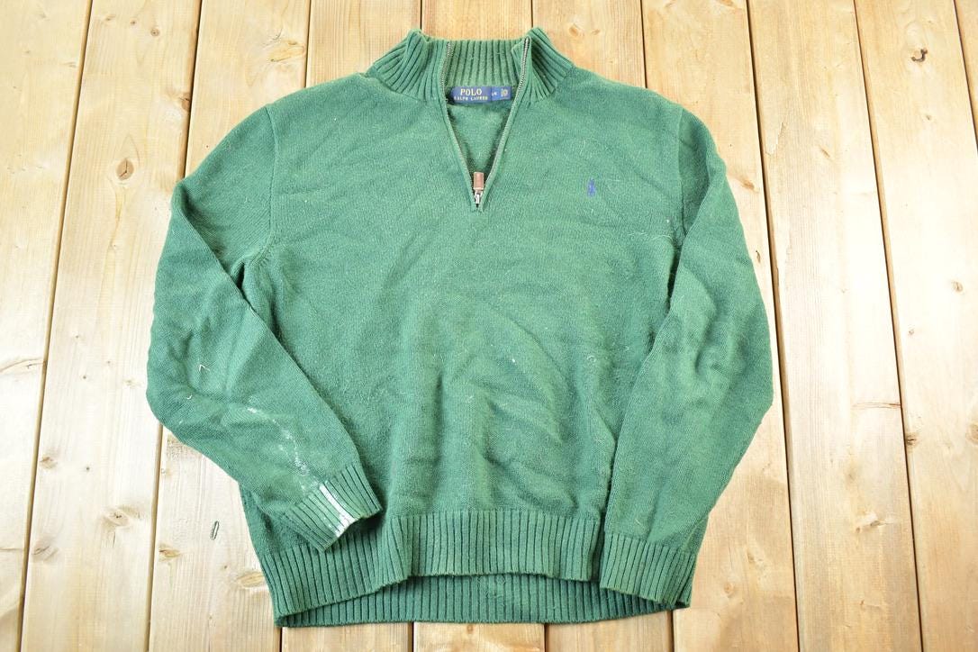 Vintage 1990s Polo Ralph Lauren Knit Crewneck Zip Up Sweater Mens L