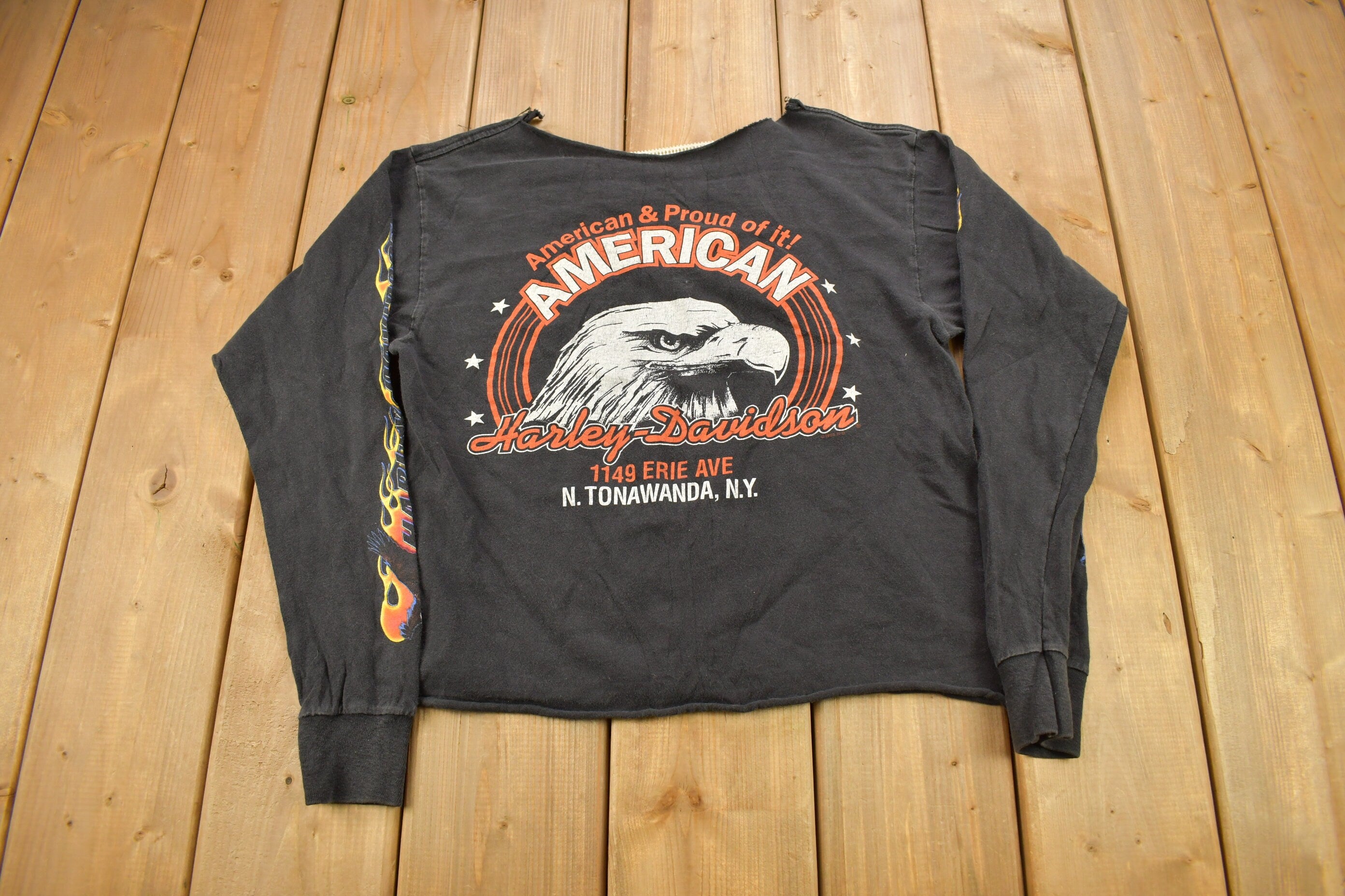 Vintage 199 Harley Davidson Motorcycles Tonawanda NY Flaming Eagle Long Sleeve T-Shirt