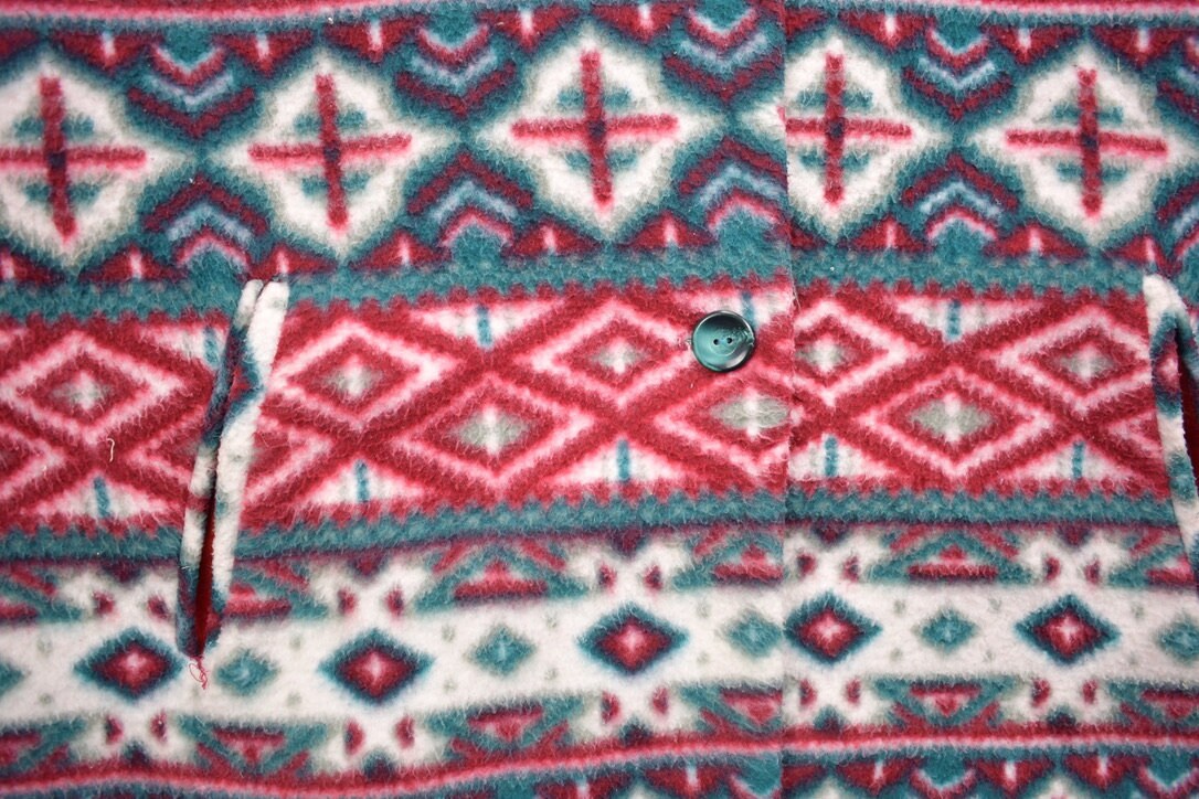 Vintage 1990s Abstract Button Up Fleece Sweater