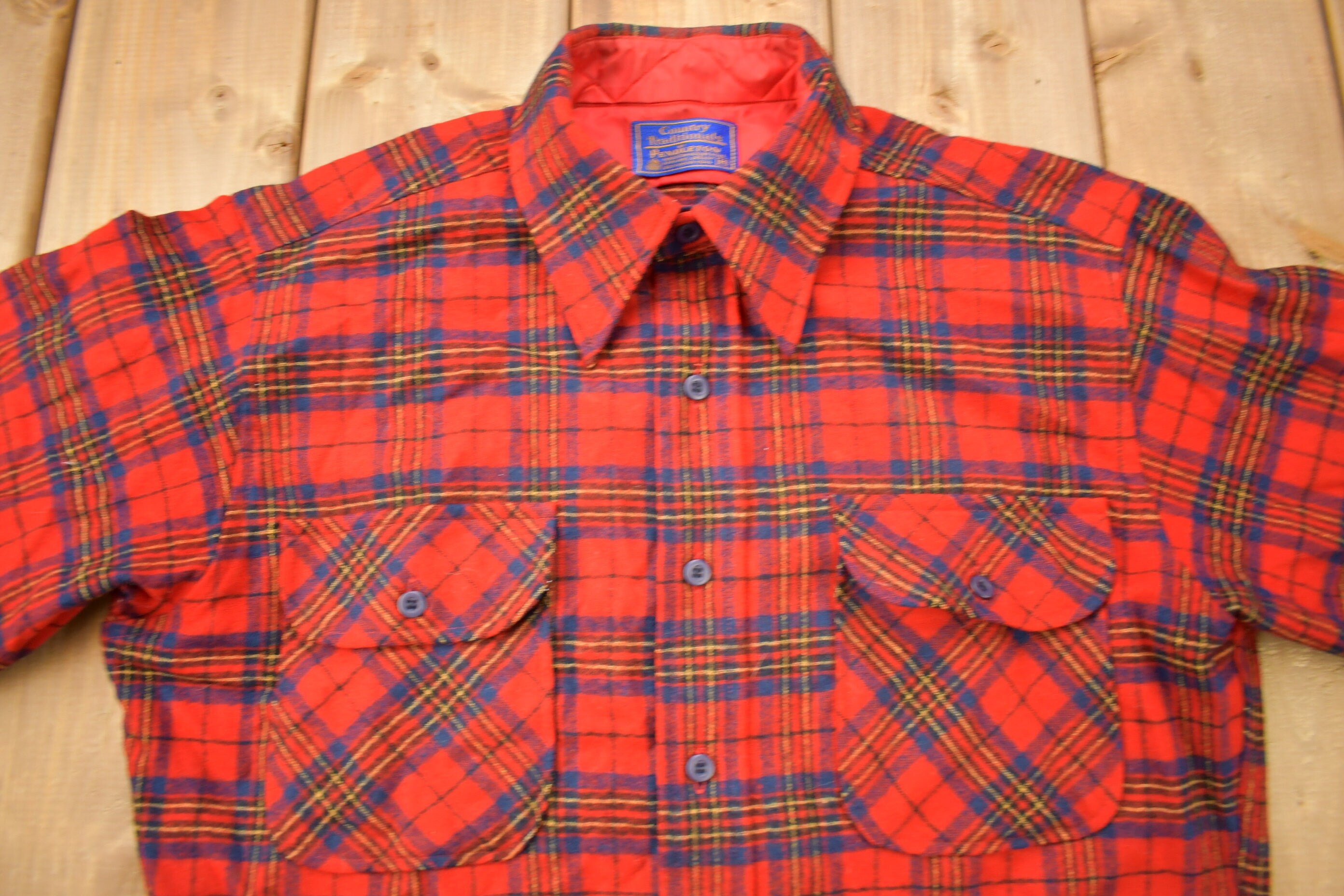 Vintage Country Traditionals By Pendleton Red Leslie Tartan Plaid Button Up Shirt
