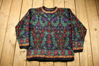 Vintage 1990s Lands End Floral Pattern Knitted Sweater