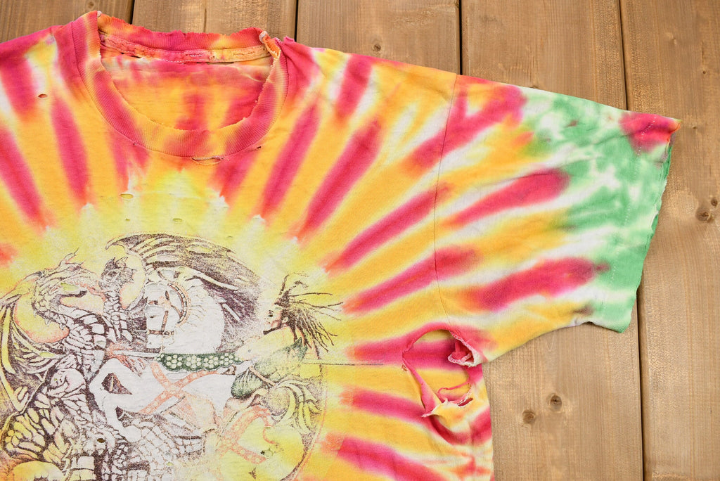 Vintage Early 1990s Thrashed Bob Marley Confrontation Tie Dye T-Shirt