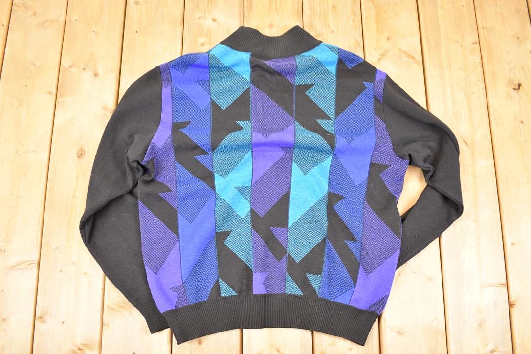 Vintage 1990s St Croix Quarter Zip Abstract Knit Sweater Men's L