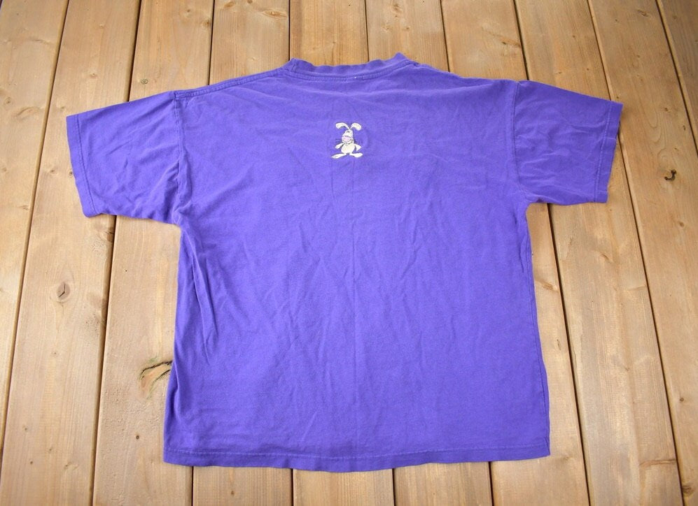 Vintage 1990s Cute Embroidered Rabbit Purple T-Shirt