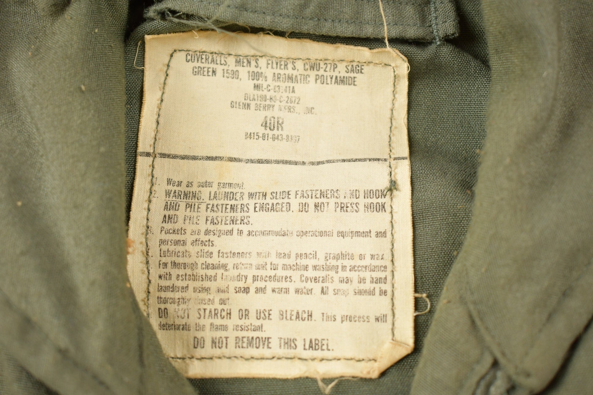 Vintage 1980 Military Flyer Coverall Jumpsuit Size 40R