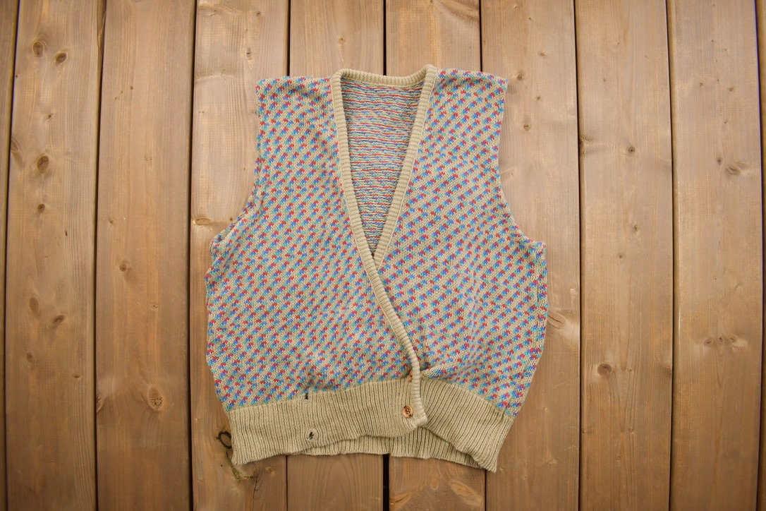 Vintage 1980s Knitted Cardigan Sweater Vest