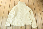 Vintage 1990s Inis Crafts 100% Wool 3D Cable Knit Turtleneck Sweater