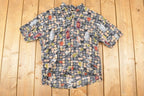 Vintage 1990s Big Dogs Bottles AOP Abstract Button Up Shirt Men's M /