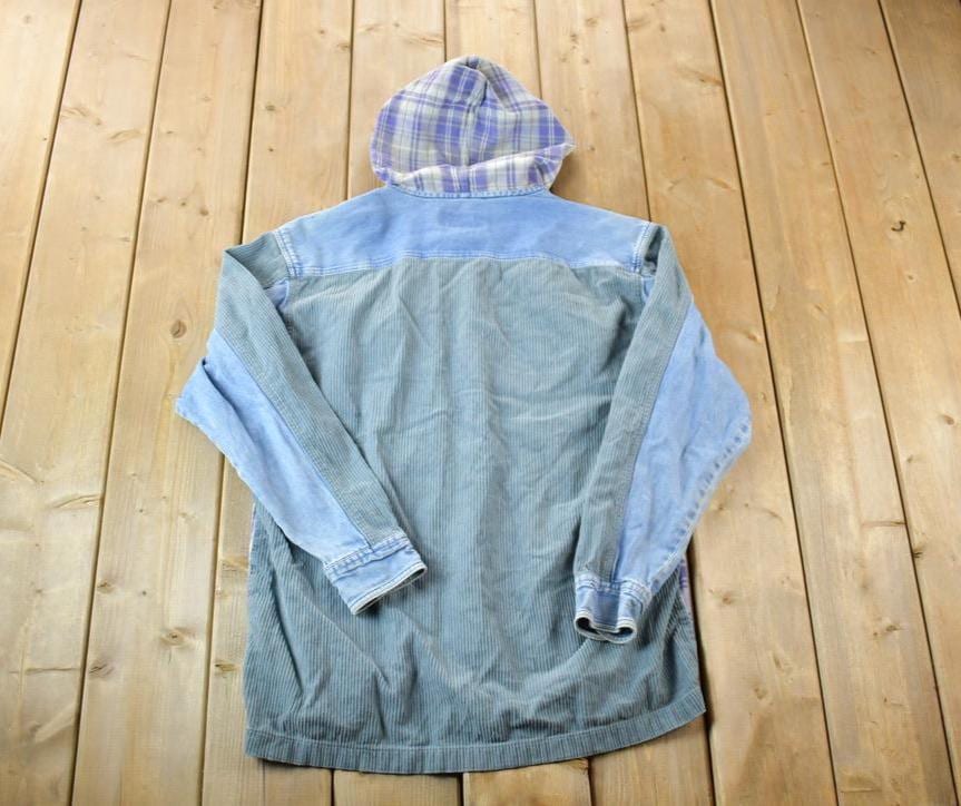 Vintage 1990s Arizona Plaid Denim Hoodie Made In USA