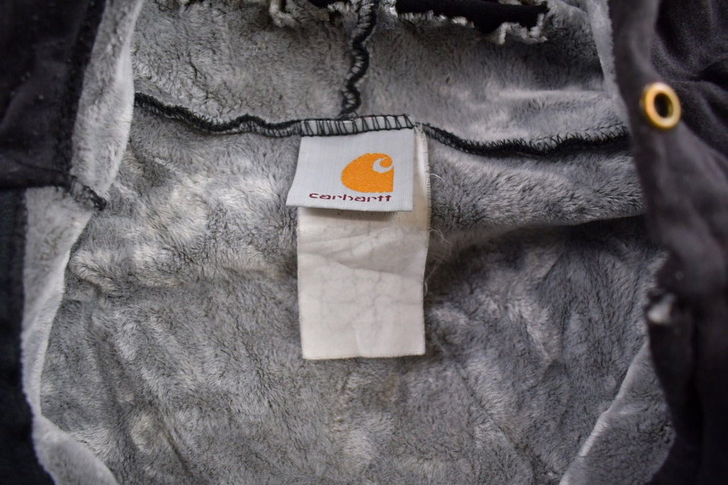 Vintage 1990s Distressed Carhartt Fur Lined Zip Up Hoodie Made In USA Size XL
