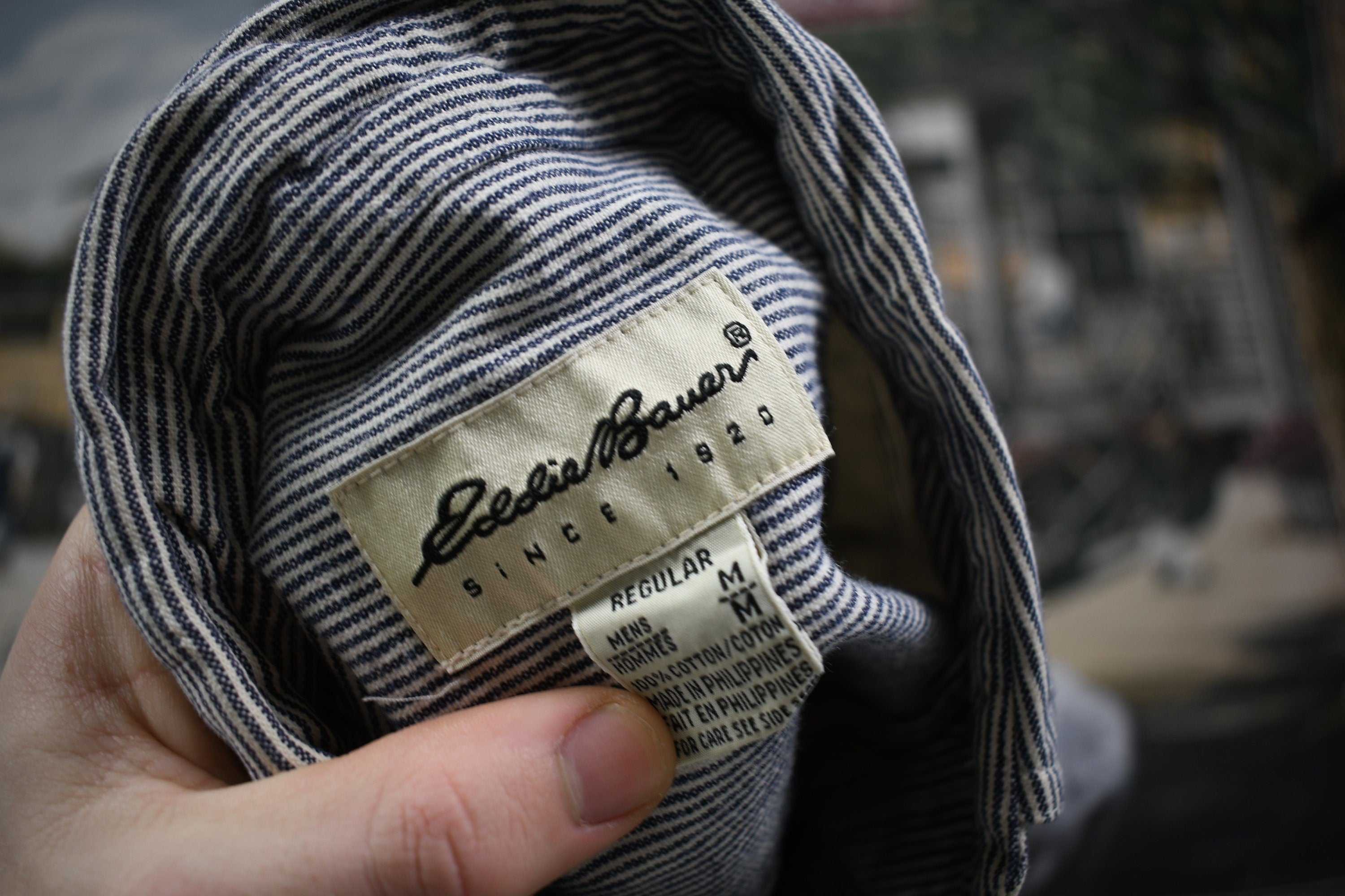 Vintage 1990s Eddie Bauer Button Up Shirt  Striped Pattern Print  Outdoor  Wilderness  Lifestyle Brand  Casual Wear  Dress Shirt