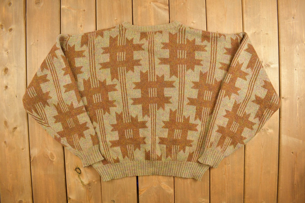 Vintage 1980s E State Knitted Pattern Crewneck Sweater