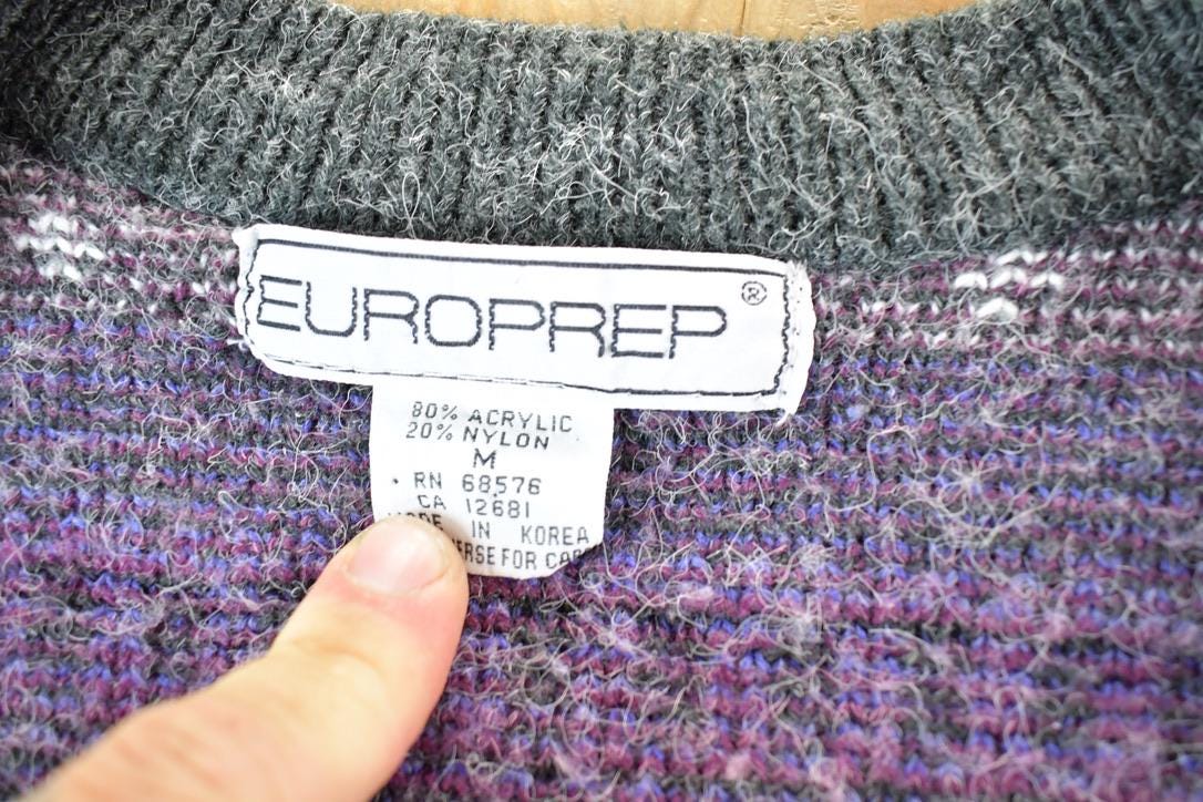 Vintage 1990s Euro Prep Knit Abstract Pattern Crewneck Sweater Mens L /