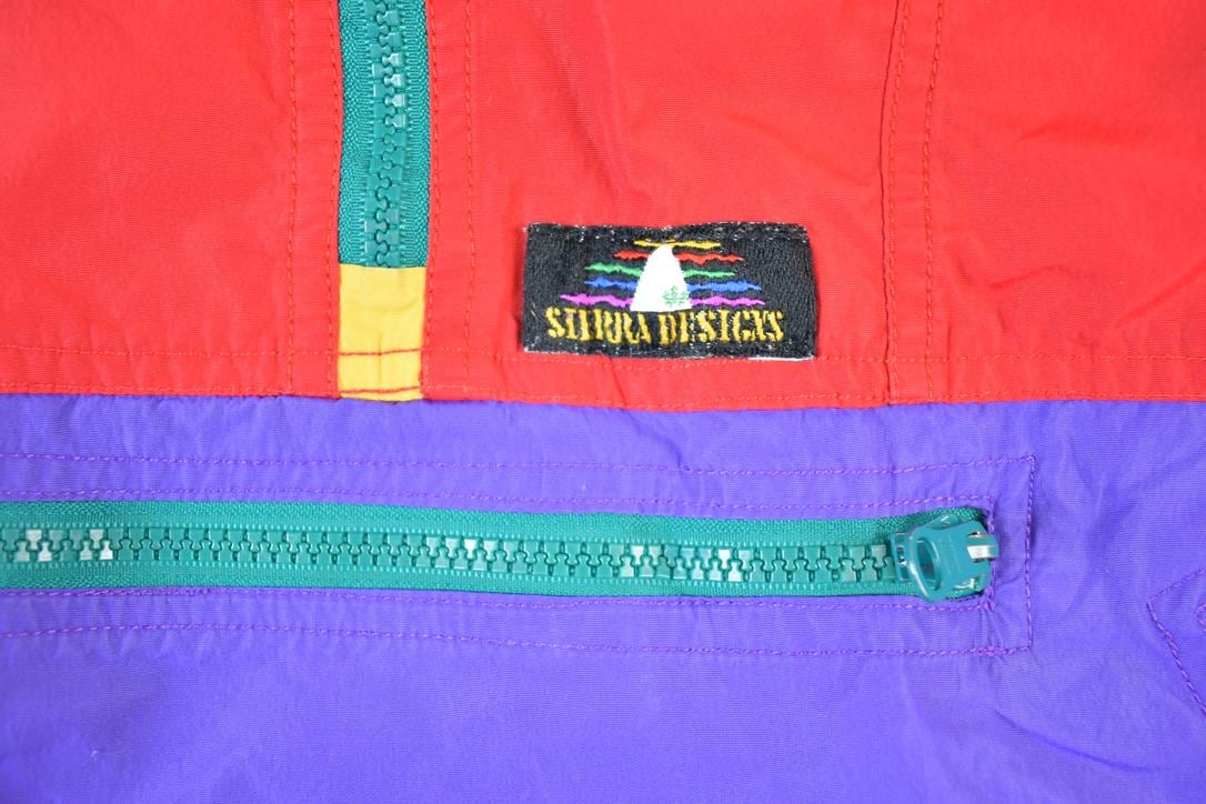 Vintage 1990s Sierra Designs Colour Block Hooded Windbreaker Quarter Zip Spring Jacket