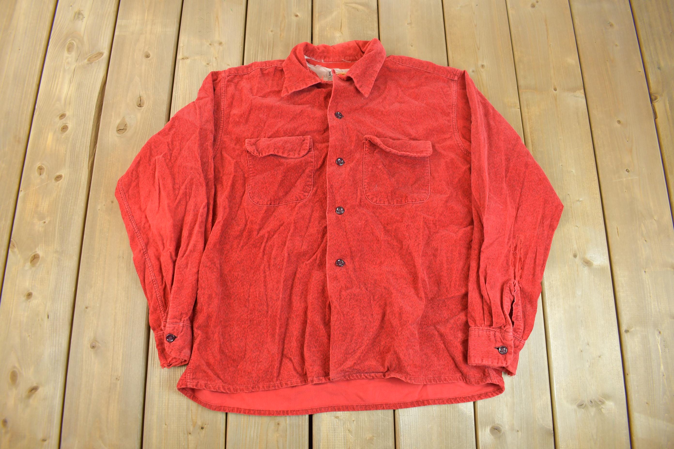 Vintage 1940s Swagger Club Sportswear Red Corduroy Button Up Shirt