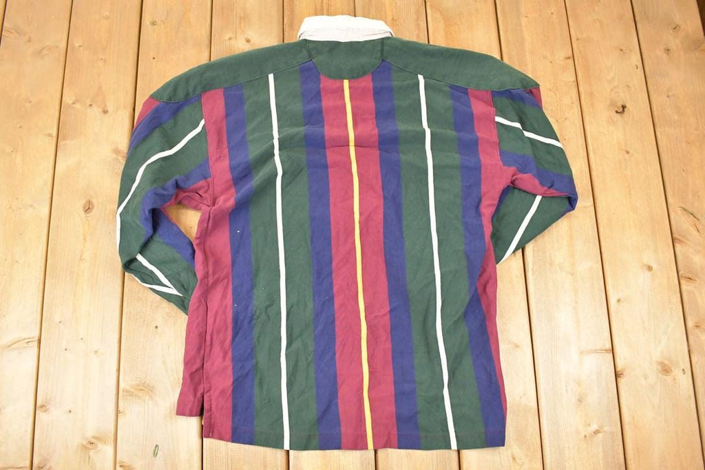 Vintage 1990s Croft And Barrow Striped Rugby Button Up Shirt Men's M