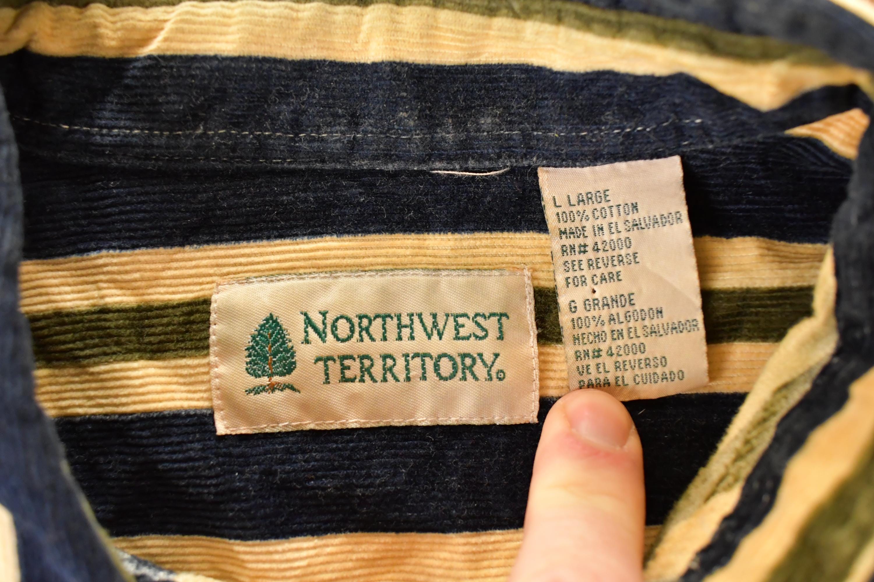 Vintage 1990s Northwest Territories Vertical Striped Corduroy Button Up Shirt Mens L