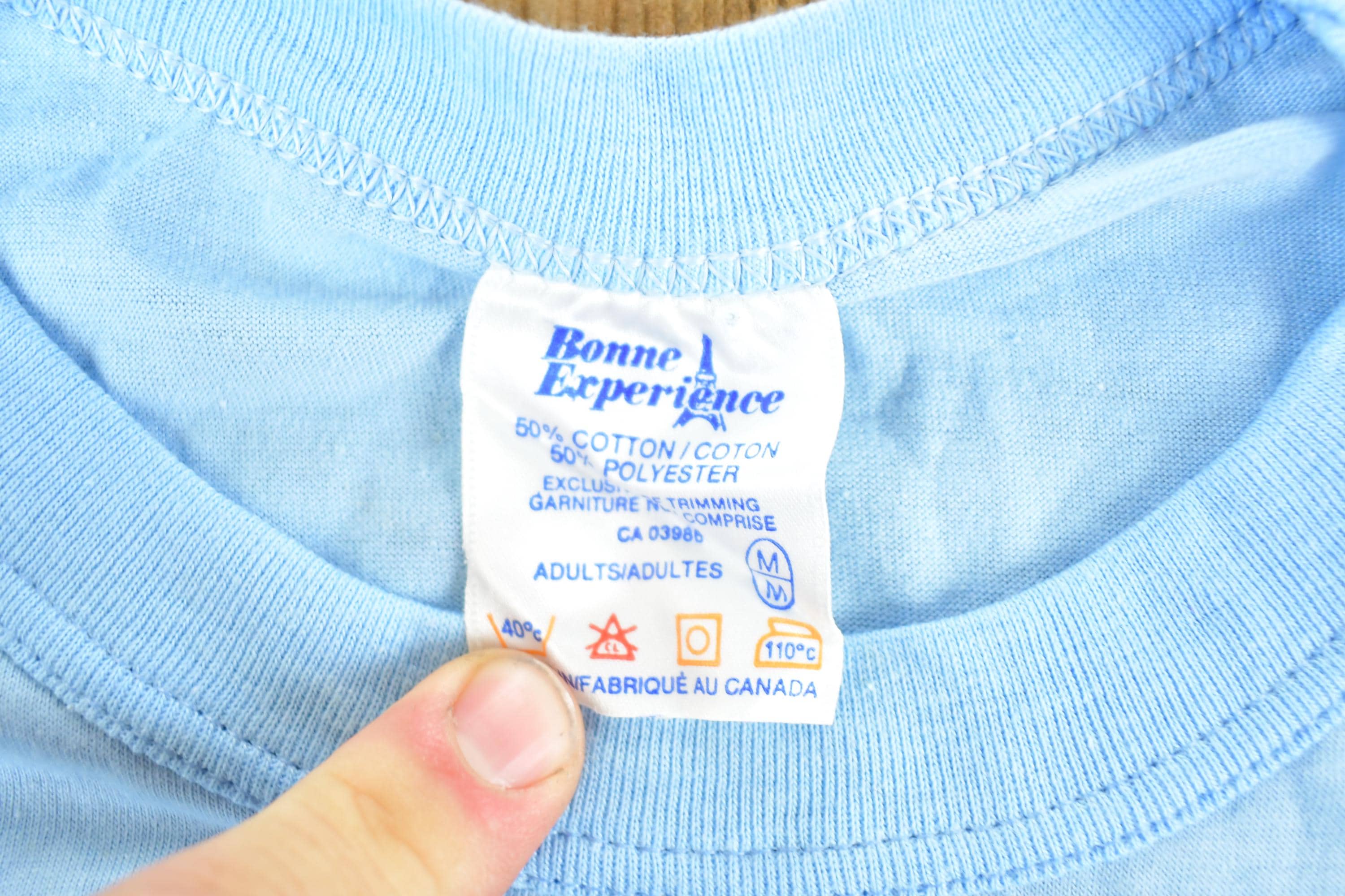 Vintage 1980s Bonne Experience Baby Blue Blank Ringer Sleeve T-Shirt Mens S