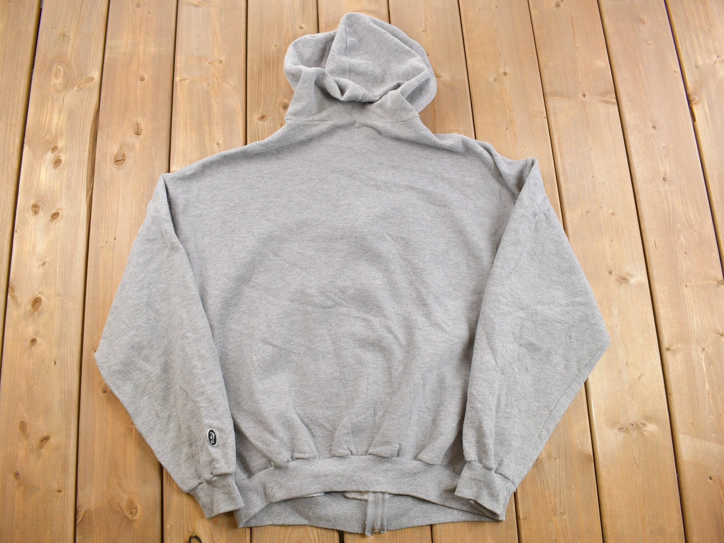 Vintage 1990s Grey Discuss Blank Zip-Up Hoodie