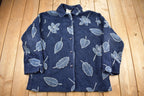 Vintage 1990s Robert Kitchen Leaves Theme All Over Print Fleece Sweater