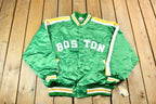 Vintage 1990s Hardwood Classics Bill Russell Boston Celtics NBA Basketball Embroidered Snap Button Satin Bomber Jacket