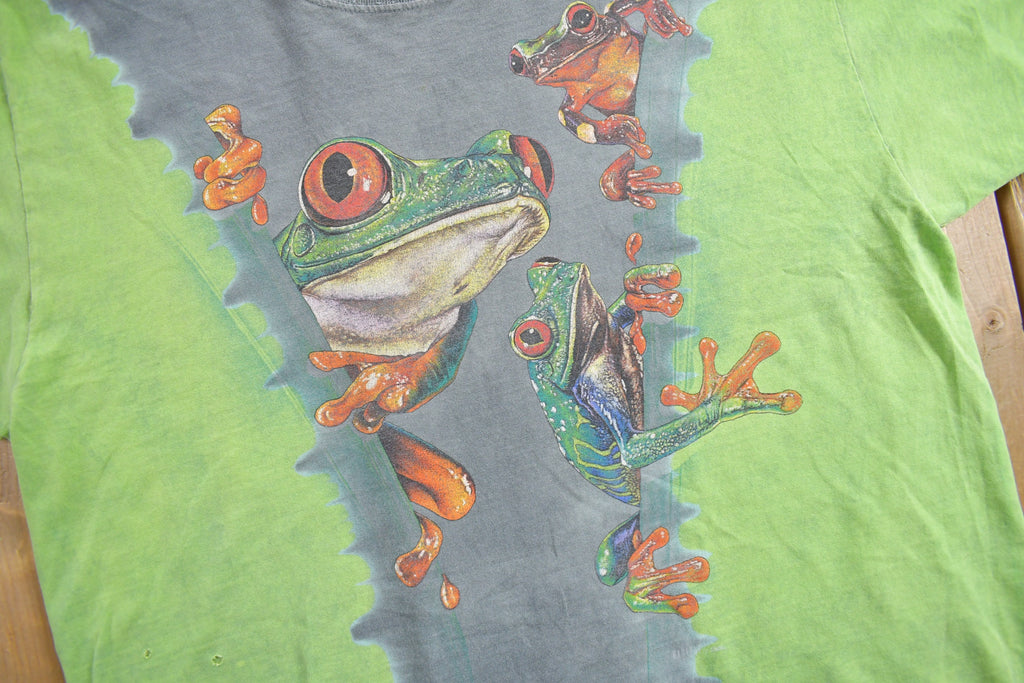 Vintage 1990s Tree Frog Theme Graphic Habitat T-Shirt  All Over Print  Streetwear  Nature T Shirt  Outdoorsman
