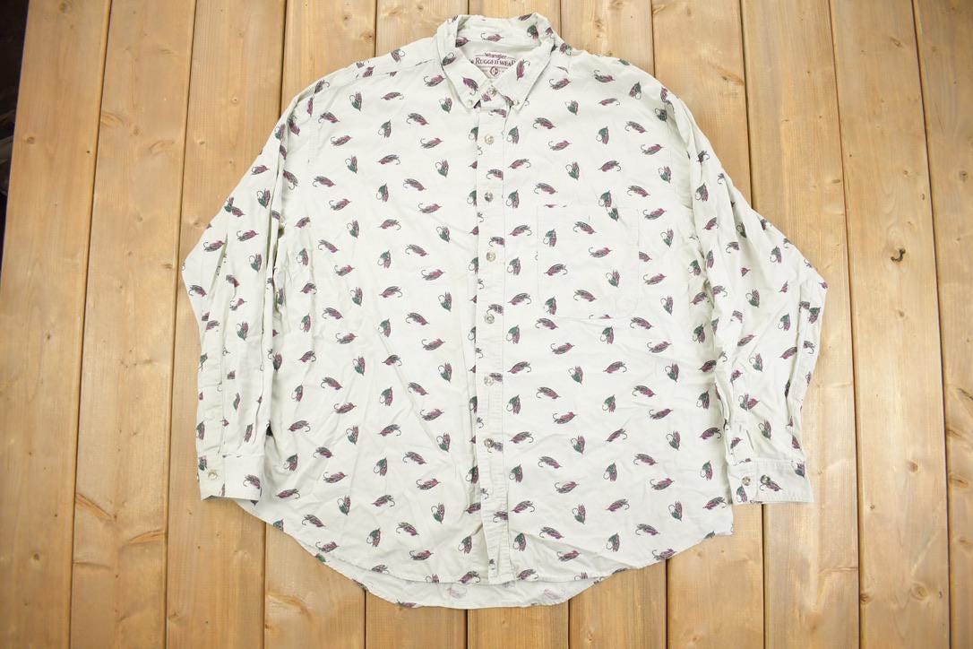 Vintage 1990s Wrangler Rugged Wear Fish Lure Button Up
