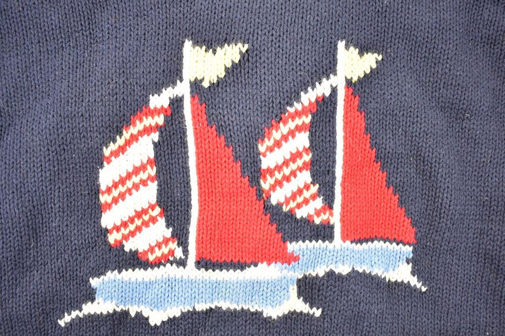 Vintage 1990s Crazy Horse AOP Boating Knit Cardigan Sweater Men's L