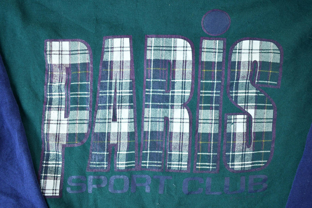 Vintage 1990s Paris Sport Club Plaid Letter Crewneck Sweatshirt