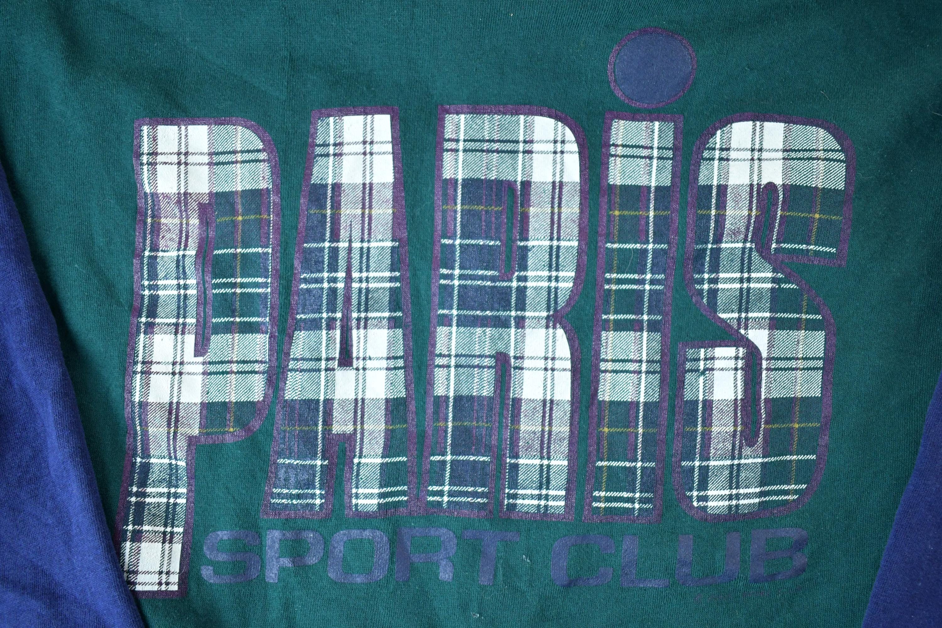 Vintage 1990s Paris Sport Club Plaid Letter Crewneck Sweatshirt