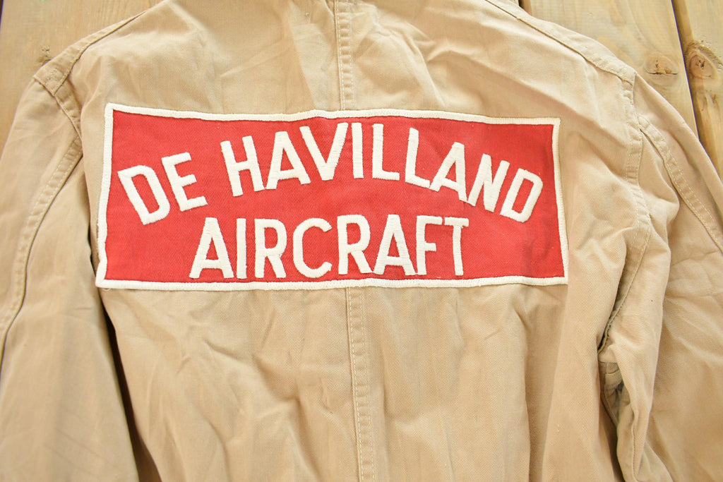 Vintage 1950s De Havilland Aircraft Aviation Shop Coat Light Jacket Men's Small