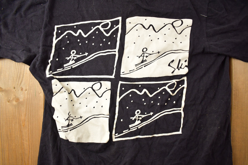 Vintage 1990s Stick Figure Skiing Graphic T Shirt