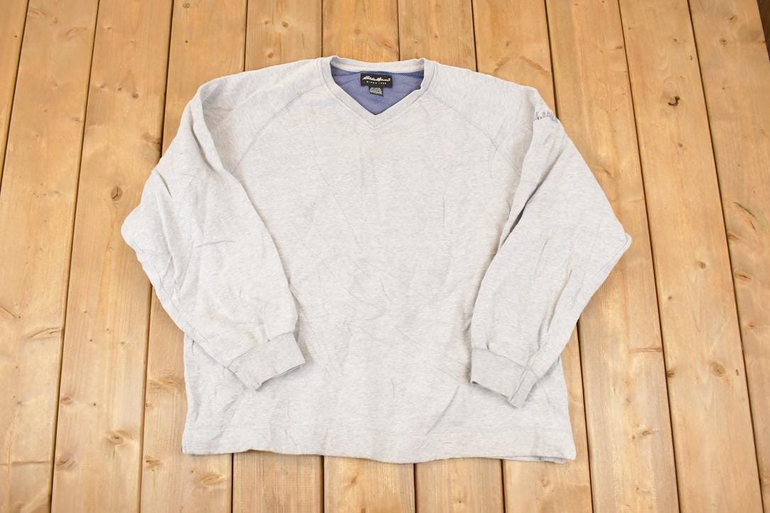 Vintage 1990s Eddie Bauer Sleeve Pocket Graphic Print V Neck Sweatshirt Mens XL