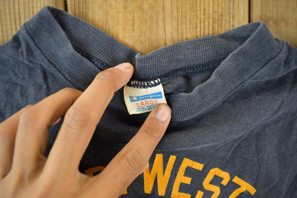 Vintage 1970s C.B. West Football Champion T Shirt Men's Small  70s Champion Tee  Single Stitch  Made In USA  Collegiate School Football