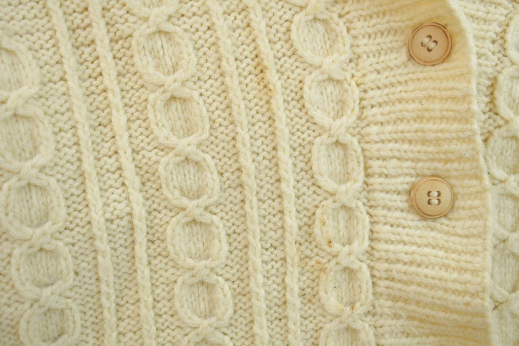 Vintage 1990s 100% Wool Cable Knit Cardigan Sweater