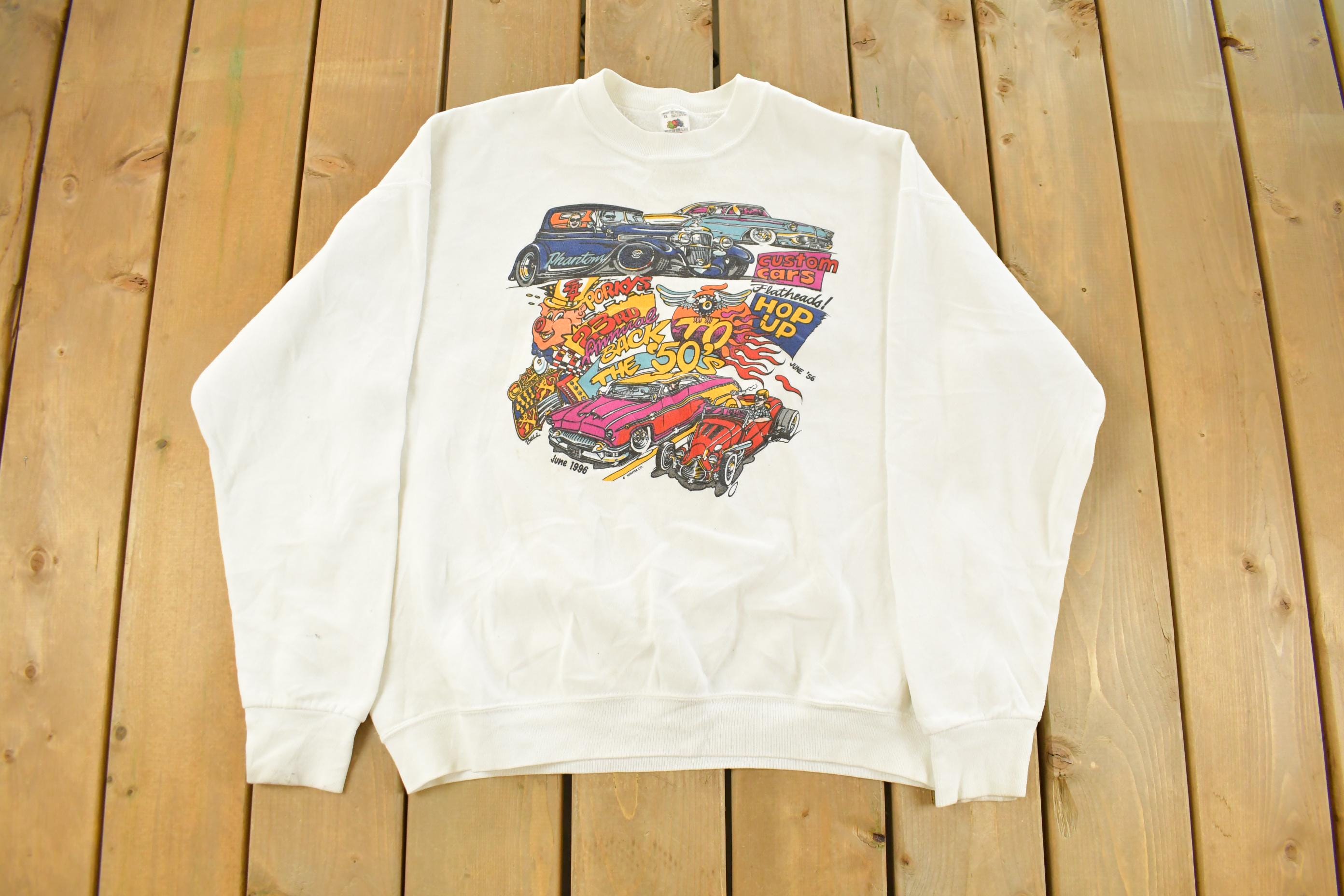 Vintage 1990s Back to the 50s Classic Cars Crewneck Sweatshirt Men's XL