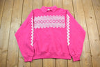 Vintage 1990s Pink Collared Abstract Puffy Print Cute Crewneck Sweater