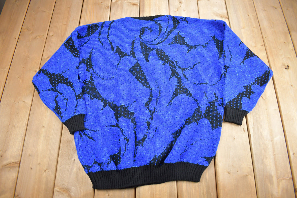Vintage 1990s Distinctly Different Floral Embroidered Knit Sweater