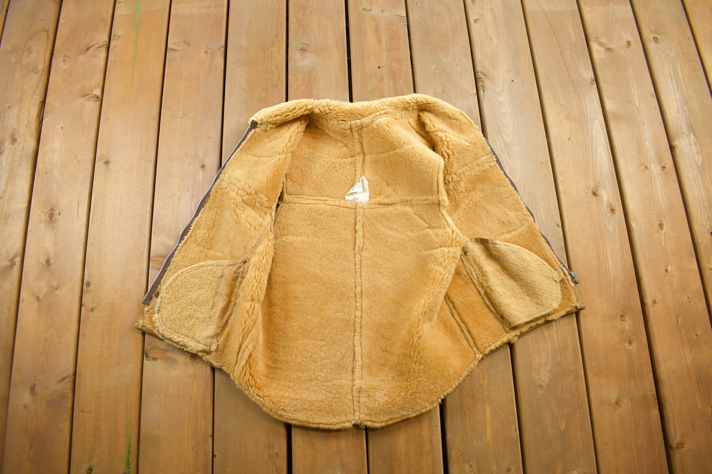 Vintage 1980s Lamb Skin Zip Up Vest / Full Zip Streetwear Fashion & Retro Style / Sherpa / Western