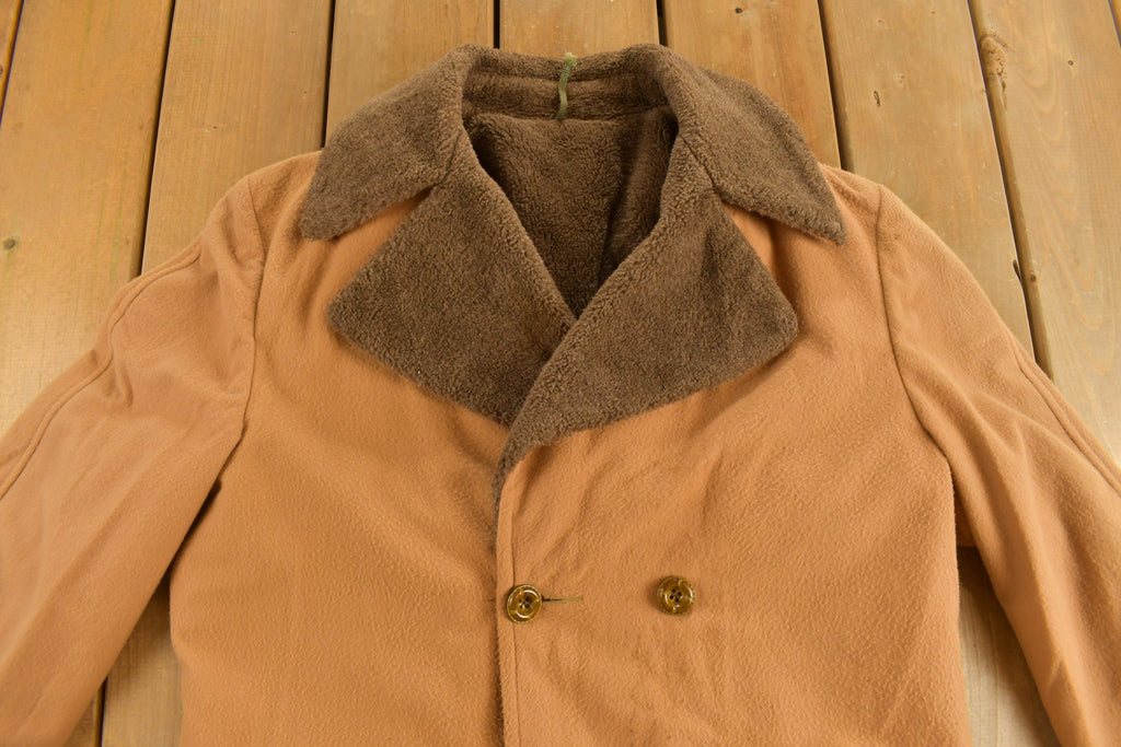 Vintage 1990s Fur Collar Leather Overcoat